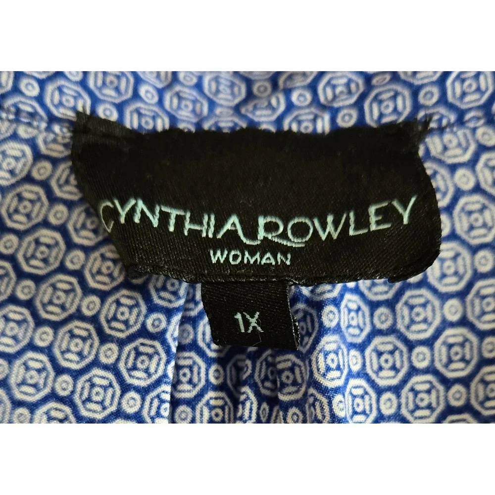 Cynthia Rowley Woman Blue Geometric V-Neck Tunic Blouse 1X Rayon 3/4 Sleeve - Picture 5 of 8